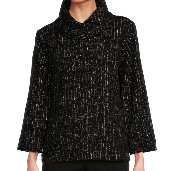 NEW Ali Miles Stretch Jacquard 3/4 Sleeve Jacket Top Black White Size Small - Picture 1 of 13